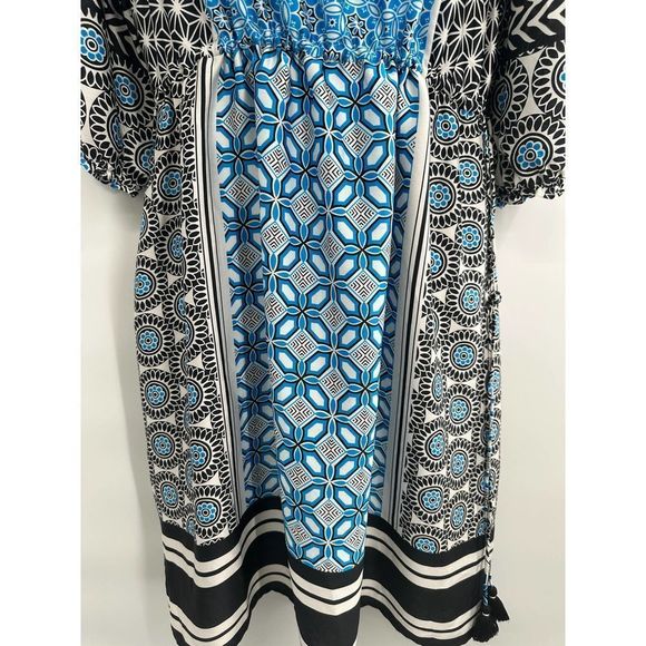 LOFT Blue/Black Ocean Mosaic Print Midi Tassell Dress Small‎ - Picture 6 of 10